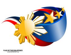 the flag of the philippines with stars and a sun in it's center, on a white background