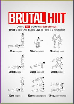 a poster with instructions to do the brutal hit workouts for beginners