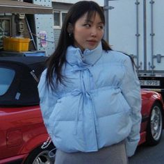 Padded Jacket Outfit, Summer Nails White, Summer Nails Blue, Blue Bow Tie, Blue Puffer, Nails White, Nails Blue, White Mirror, White French