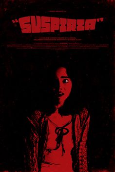 a movie poster for susperia with a woman in the dark and red background