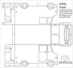 an image of a truck cut out with measurements and instructions for the front, side, and back sides