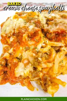 this is an image of baked lasagna casserole with meat and cheese