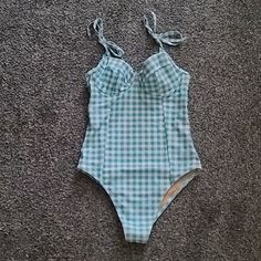 Brand New With No Tags! Never Used. Checkered One Piece Swim Suit Tie Traps With Under Wire Bra Very Little Padding. Casual Fitted Plaid Swimwear, Baiting Suits, Wire Bra, Suit Tie, Navy Gingham, One Piece Swim, Suit And Tie, Swim Suit, Womens Swim