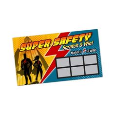 a card game that is designed to look like a super safety scratch and win