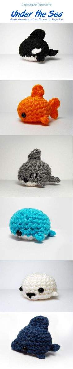 six knitted fish sitting on top of each other in different colors and sizes with the words under the sea written below them