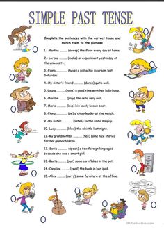 the simple past tense worksheet is shown with pictures and words to describe it