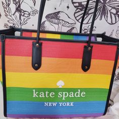 Nwt Kate Spade Ella Large Multi Rainbow All Love Bag Black Red Blue Firm Price Trendy Multicolor Kate Spade Bag, Trendy Red Kate Spade Bag, Kate Spade Multicolor Tote Bag, Kate Spade Multicolor Travel Bag, Kate Spade Multicolor Shoulder Bag For Travel, Multicolor Rectangular Shoulder Bag By Kate Spade, Rainbow Accessories, Book Quilt, All Love