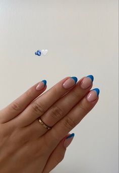 Blue Gel Nails, Retro Nails, Cute Simple Nails, Simple Gel Nails, Girly Acrylic Nails, Tip Nails, Bling Acrylic Nails