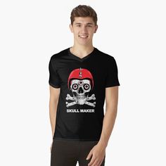 Get my art printed on awesome products. Support me at Redbubble #RBandME: https://www.redbubble.com/i/t-shirt/A-Skull-with-Motorcycle-Helmets-Skull-Maker-by-Cultradesign/52142347.A5PYK?asc=u V Neck, Mens Graphic Tshirt, Mens Tshirts