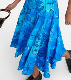 Printed Cotton Midi Dress in Blue - Marni | Mytheresa Spring Cotton Dress With Abstract Print, Spring Blue Midi Dress With Abstract Print, Chic Printed Cotton Midi Dress, Spring Abstract Print A-line Midi Dress, Printed Cotton Midi Dress, Marni Dress, Cotton Midi Dress, Blue Midi Dress, Midi Length