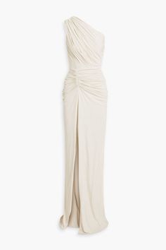 Shop on-sale RHEA COSTA One-shoulder ruched glittered jersey gown for Woman. Browse the best deals from RHEA COSTA and luxury fashion at The Outnet. One Shoulder Ruched Wedding Dress, One Arm Off The Shoulder Dress, Luxury Draped Off-shoulder Evening Dress, One Shoulder Dress Jewelery, Luxury White Evening Dress, Whote Evening Dress, Evening Party Dress White, Nbd Gown, Dresses For Parties