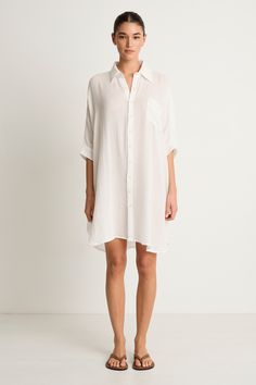 Oversized shirt dress with front button closure. Crafted from organic cotton gauze. Oversized Shirt Dress, Raquel Allegra, Dress Pant, Oversized Shirt, Dress First, Skirt Top, P S, Knit Dress, Jacket Dress