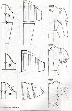 the instructions for how to sew a shirt with sleeves and collars are shown