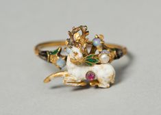 Stag with Herb Branch Mounted as a Ring | The Art Institute of Chicago Antique Engagement Ring, Art Institute Of Chicago, Gold Enamel