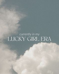 an airplane is flying in the sky with words above it that read, currently in my lucky girl era