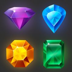 four different colored diamonds on a black background