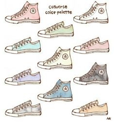 a drawing of different colored converse shoes with the words converse color palette written below them