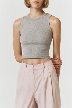 Dunst ribbed Essential cropped tank top in grey. 96% Cotton, 4% polyurethane. Made in Korea. PIPE AND ROW Millennials Generation, Denim Jacket With Dress, Blue Flats, Engineered Garments, Knit Pants, Top Sales, Socks And Hosiery, Cropped Tank Top, Crop Tank