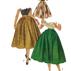 two women's dresses from the 1950's, one in green and one in white