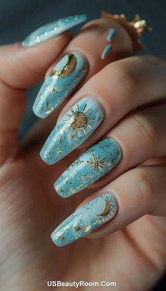 Celestial Nail Designs, Celestial Nail Art, Cosmic Nails, Natural Nail Care, Latest Nail Trends, Winter Blue, Pretty Nail Art Designs, Blue Nail Designs, Pretty Nail Art