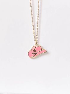 Pink Cowgirl Hat Necklace | sassyshortcake.com Preppy Jewelry Rings, Cute Pink Accessories, Preppy Gift Ideas, Preppy Things To Buy, Cute Necklaces Aesthetic, Preppy Amazon Finds, Pink Cowgirl Aesthetic, Preppy Necklace, Cowgirl Necklace