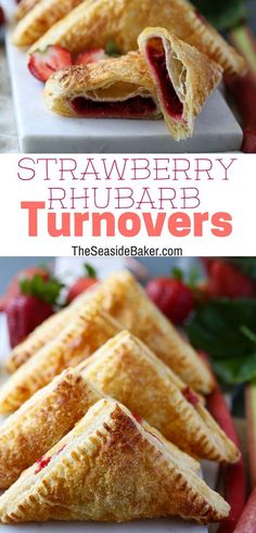 strawberry rhubarb turnovers on a plate with strawberries