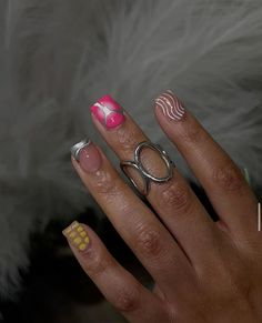 Nail Designs For Moms, Aura Nails Square, Short Aura Nails, Rasta Nails, French Manicure Acrylic Nails, Aura Nails, Hippie Nails, Pink Ombre Nails, Hard Nails