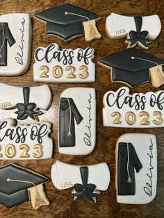 decorated cookies with graduation decorations on them