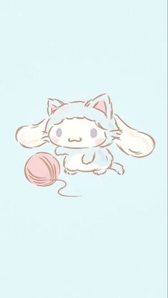 a drawing of a cat laying down with a ball of yarn in front of it