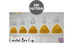 the crochet bria cup pattern is shown in different sizes and colors