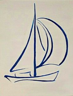 a drawing of a sailboat in blue ink