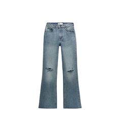 High-Waisted Jeans With Five Pockets. Washed Effect. Front Ripped Detail. Front Zip And Metal Button Closure. J1 High Waisted Wide Leg Jeans, Light Denim Jeans, Mid Waist Jeans, Denim Jeans Ripped, Jeans Light Blue, Distressed Mom Jeans, Ankle Length Jeans, Light Jeans, High Waisted Mom Jeans