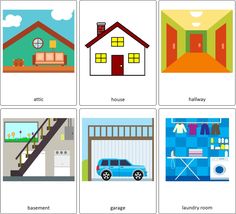 four different types of houses and their corresponding rooms are shown in the pictures above them