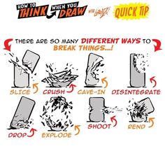 the instructions for how to draw different things in an action scene with pictures and text