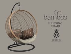 a hanging chair with pillows on it and the words bamboo hanging chair above it in front of