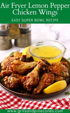 air fryer lemon pepper chicken wings on a plate