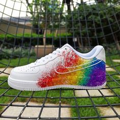 Express your unique style with the Colorful Rainbow Love Custom Air Force 1. Handcrafted with vibrant colors over an Air Force 1 silhouette, these shoes are a statement piece you won't want to be without. Show off your incredible sense of fashion with these colorful, one-of-a-kind sneakers. Exactly as shown in the pictures. 📷 Brand New & Authentic. 💯 Hand Painted with attention to detail. 👨‍🎨 Waterproof and Flexible. ❤️ Unisex model. Please refer to the Size Chart. 👟👫 Free Worldwide Shipping. ✈️🌍 Air Force One Shoes, Nike Shoes Women Fashion, Air Force 1 Sneakers, Custom Sneakers Diy, Painted Canvas Shoes, Rainbow Sneakers, Custom Shoes Diy, Rainbow Shoes, Custom Nike Shoes