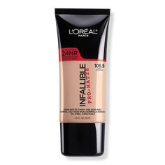 Infallible Pro-Matte Liquid Longwear Foundation - INFLBL PRO-MAT LQD LGWR FDN SHELL 106.5BenefitsUp to 24 hour matte finish, full coverage foundation that won't fall flatOil-free, air-light formula resists sweat, heat and transfer for all day shine controlMatte finish hides imperfections and minimizes the appearance of poresFeaturesWith an air-light texture, this foundation glides onto skin to provide an all day matte without the flat look - Infallible Pro-Matte Liquid Longwear Foundation Infallible Pro Matte Foundation, Revlon Colorstay Foundation, Loreal Paris Makeup, Infallible Pro Matte, Foundation For Dry Skin, Color Correcting Concealer, Foundation For Oily Skin, Best Foundations, Loreal Paris Infallible