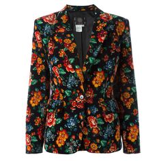 Multicoloured wool blend floral print blazer featuring notched lapels, long sleeves, a front button fastening, a chest pocket, front flap pockets and a full lining. Colour: Multicolour Material: Wool 55% / Polyamide 15% / Viscose 30% Measurements: Bust: 96cm, Waist: 80cm, Shoulder: 43cm, Sleeve length: 60cm Size: FR 36 Condition: 9 out of 10 Excellent Colorful Blazers, Kenzo Jacket, Blazers Black, Floral Print Jacket, Floral Print Blazer, Colorful Jacket, Gilet Long, Fashion Buyer, Floral Blazer