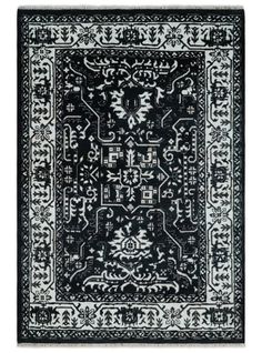 Black and White 6x9 Hand Knotted Traditional Persian Oushak Wool and Viscose Rug Carpet Weaving, Heriz Rug, Viscose Rug, Heriz Rugs, Big Rugs, Accent Rug, Knotted Rug, Accent Rugs, Soft Wool