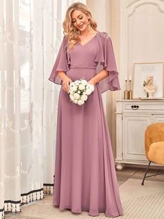 Elegant V Neck Flowy Chiffon Bridesmaid Dresses with Wraps white dresses, pronovias dresses, dillards dresses #dressesforgirls #dressesfornights #dressesforme, dried orange slices, yule decorations, scandinavian christmas Flowy Sleeves Dress, Bridesmaid Dress With Sleeves, Romantic Bridesmaid Dresses, Flowy Bridesmaid Dresses, Elegant Bridesmaid Dress, Formal Bridesmaids Dresses