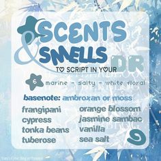 an advertisement for scents and smells to sort in your own words, including the name