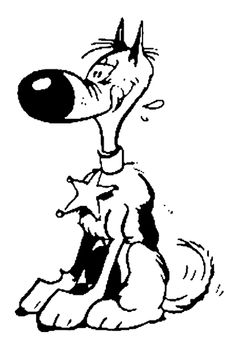 a black and white drawing of a cartoon dog