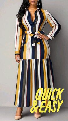 Wisdom Fashion, Striped Print Dresses, Women Fashion Dress, African Wear Dresses, Fashion Dresses Online, High Waist Dress, Classy Dress Outfits, African Print Fashion Dresses, African Fashion Women