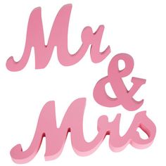 the word mr and mrs written in pink on a white background