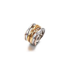 This dazzling ring flaunts gleaming bands of stainless steel, finished with 14kt gold PVD plating. Available sizes 6-10. Nail Bangle, Rings Beautiful, Rings In Gold, Rose Gold Plated Ring, Womens Rings Fashion, Online Buying, Rings Vintage, Affordable Luxury, Brass Chain