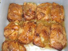 a casserole dish with apples and cinnamon in it, ready to be eaten