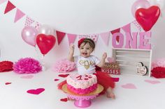 1st Birthday Photoshoot Valentines Day, Valentine’s Day Cake Smash, Valentine Cake Smash, Valentines Day 1st Birthday Party, Valentines 1st Birthday Party Girl, February 1st Birthday Ideas Girl, Valentines First Birthday Girl, Valentines Birthday Cake