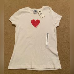 Old Navy White Shirt With Red Heart Size Xs - Nwt Old Navy Tops, Navy Tops, Navy White, Red Heart, White Shirt, Navy And White, Red White, Old Navy, Red And White