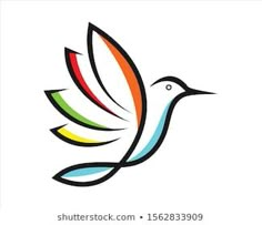 a colorful bird flying with its wings spread out to the side, on a white background